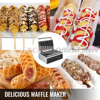 HomeWise 6PCS Electric Waffle Sausage Maker Non-Stick Lolly Stick Muffin Crispy French Corn Hot Dog Machine Kitchen Home