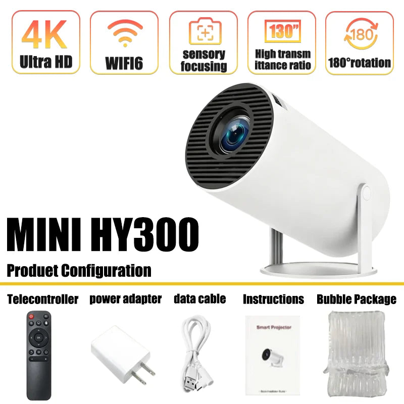 Mini HY300 Smart Android Projector Portable Wireless Home Theater Pocket Projector with Latest Technology HY300