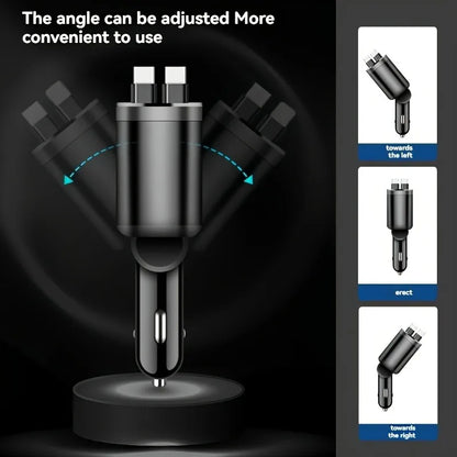 Car Charger with Retractable Cables, Three Charging Ports, Supports Up to 5 Devices Simultaneously, Smart Fast Charging Base