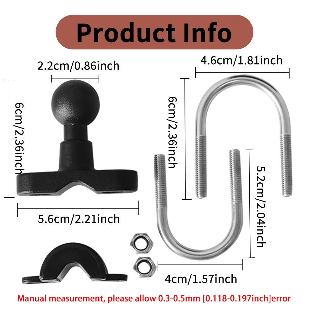 Motorcycle Handlebar Accessories U Bolt Mount Base Kit 2.2cm Ball Clamp Bracket for Motorbike Phone Holder Easily Install