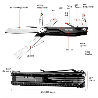 NexTool 12-in-1 Multitool Knife Outdoor Pocket Knife Survival Kit Folding Multi Tool Screwdriver EDC Tools with Nylon Case