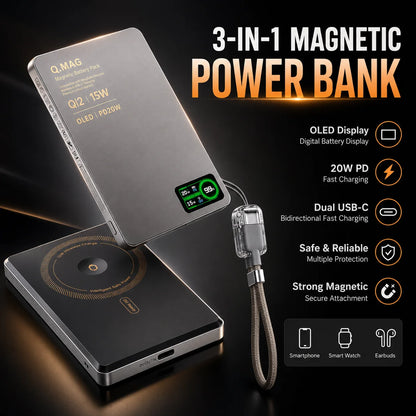 Wireless Magnetic Powerbank Fast Charing Spare Portable External Battery for iPhone 12-17 Promax Watch Airpods 5000/10000mAh