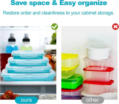 Collapsible Food Storage Containers with Lids & Vent, 11.8 oz, Kitchen Stacking Silicone Collapsible Meal Prep Container Set for