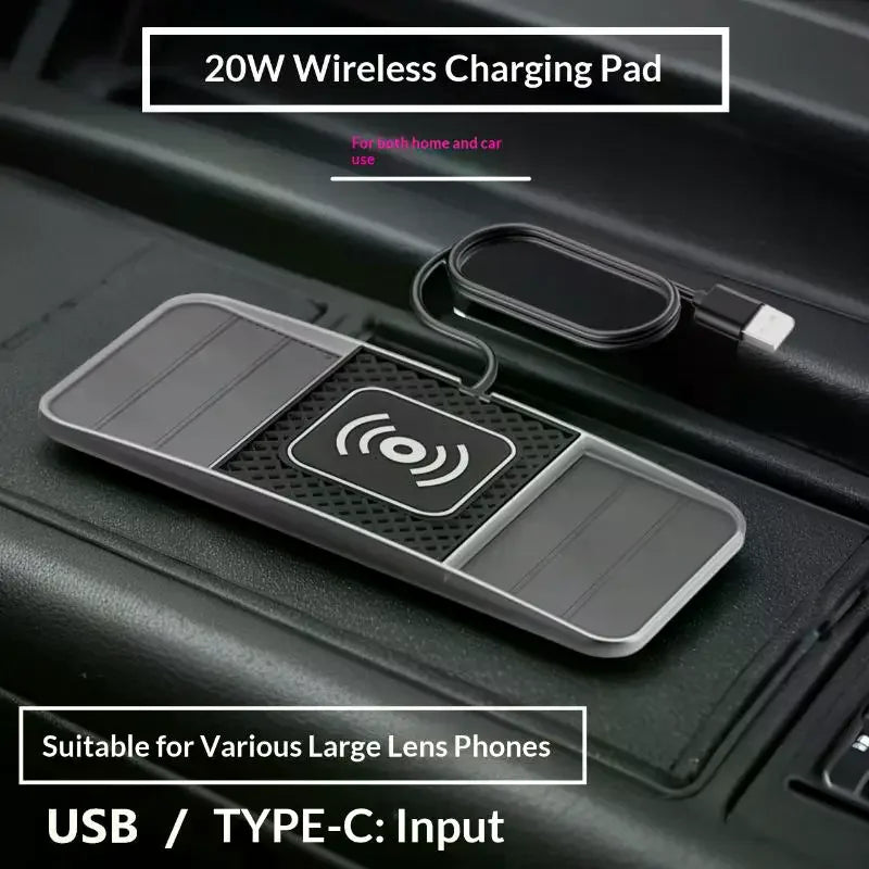 20W Car Wireless Charger Car Charging Pad Anti-slip Mat Modification Accessories Fast Charging Dual Slot Design