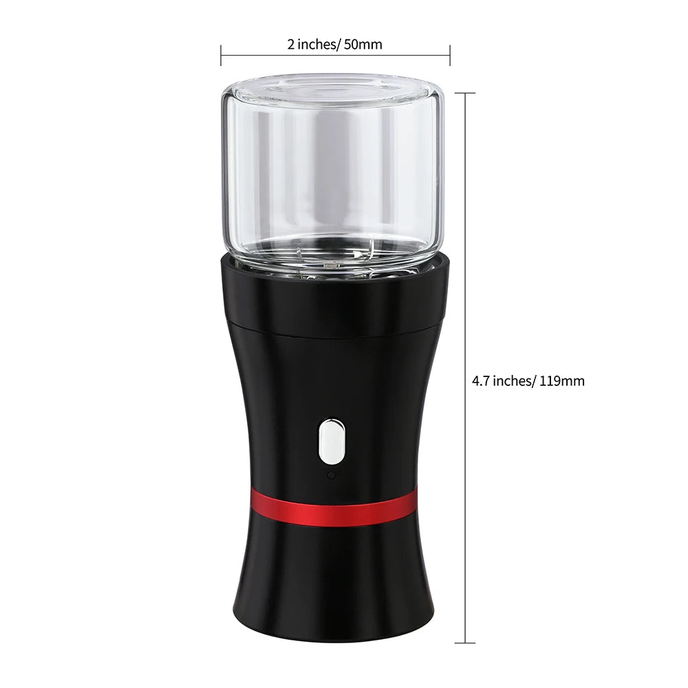 Electric Herb Grinder Compact Size Updated 6 Blades with 50ml Glass Herb Jars USB-Rechargeable Automatic Electric Grinder