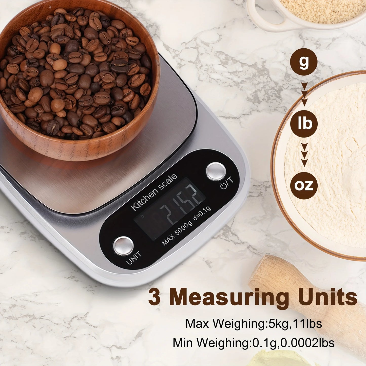 Digital Kitchen Scale 5kg/0.1g 10kg/1g High Precision Food Scale with LCD Display Stainless Steel Platform for Cooking Baking