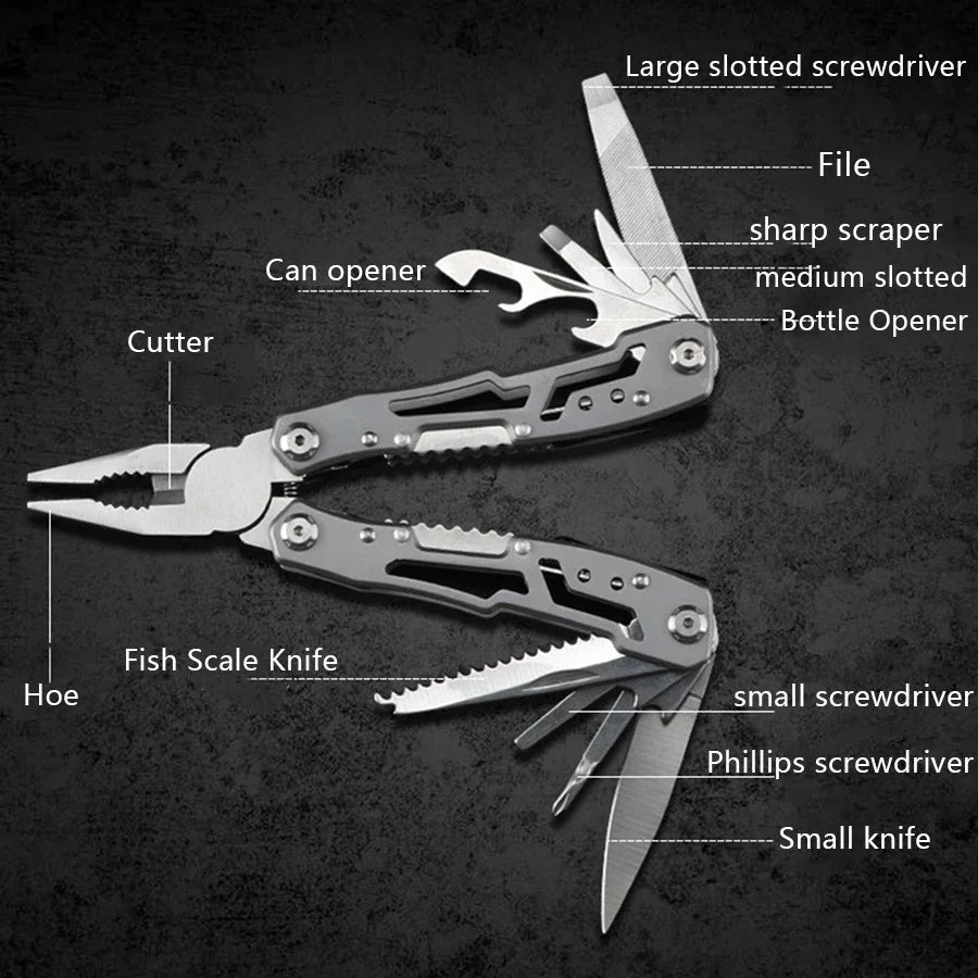 Camping Multitool Stainless Steel Portable Folding Knife Pliers Outdoor Emergency Survival Gear Multifunction Tools for Hiking