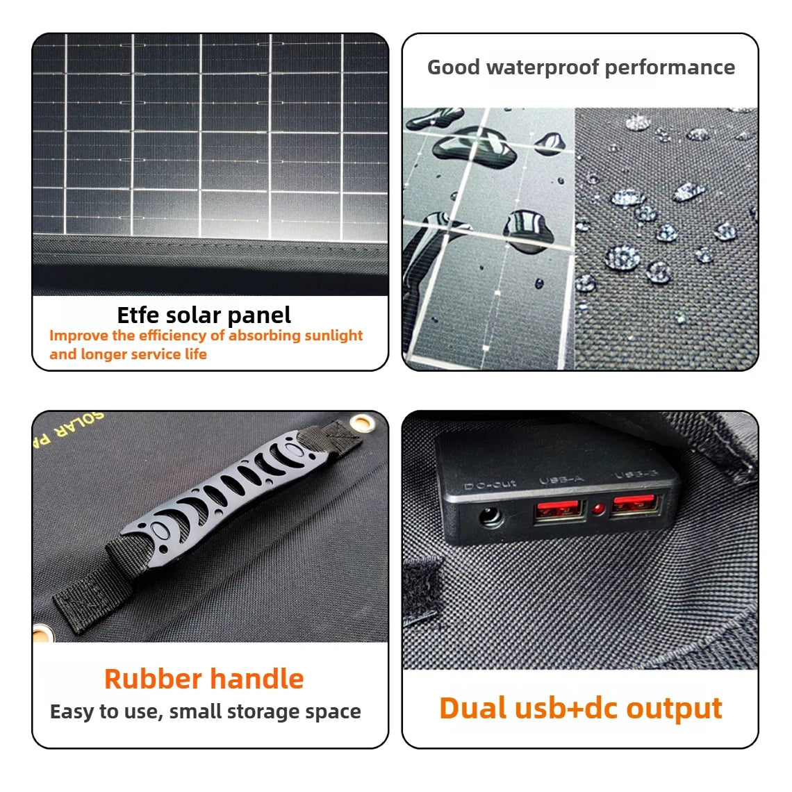 Portable Solar Charger 50W 90W Foldable ETFE Waterproof Solar Power Bank With Dual USB DC Output For Outdoor Emergency Camping