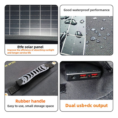 Portable Solar Charger 50W 90W Foldable ETFE Waterproof Solar Power Bank With Dual USB DC Output For Outdoor Emergency Camping