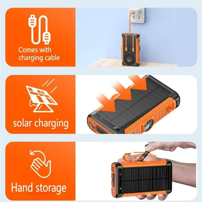 2025 NEW Solar Power Bank 20000mAh 22.5W Magnetic Wireless Powerbank Hand Crank with Cable Portable Charger for Outdoor Camping