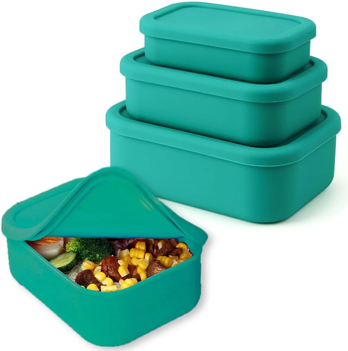 Silicone Food Storage Containers,  Silicone Bento Lunch Box Containers with Lids, For Airtight, Microwave, Dishwasher ,Freezer