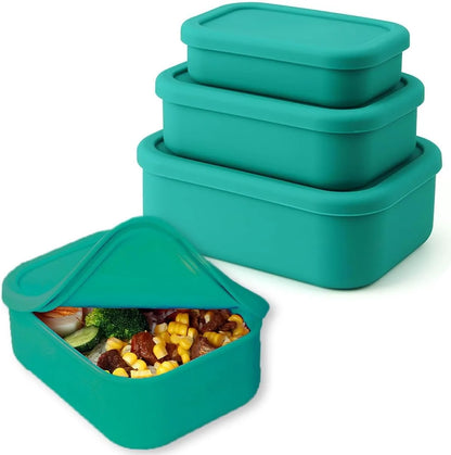 Silicone Food Storage Containers,  Silicone Bento Lunch Box Containers with Lids, For Airtight, Microwave, Dishwasher ,Freezer