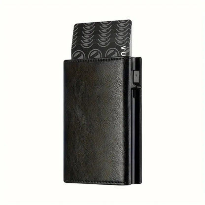 Men's Wallet with Zipper Coin Purse Automatic Pop-up Metal Credit Card Holder Minimalist RFID Blocking Business Card Wallet Idea