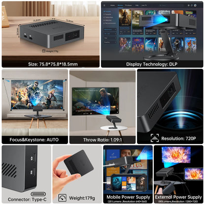 8849 MARS Mini Projector Portable DLP Projector Pocket Size Auto Focus & Key Compatible for Laptop, PC, Smartphone