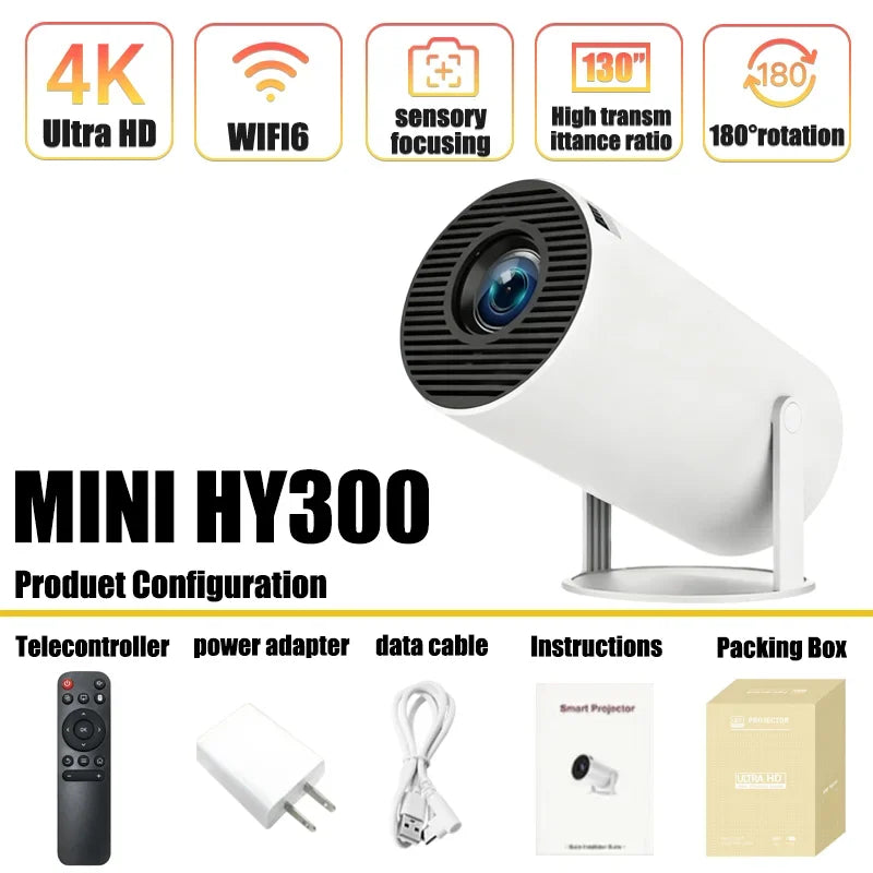 Mini HY300 Smart Android Projector Portable Wireless Home Theater Pocket Projector with Latest Technology HY300