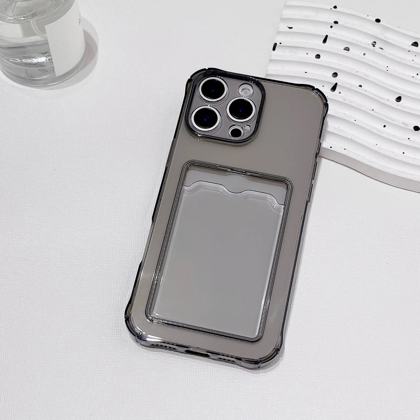 Clear Shockproof ID ATM Card Slot Protection Cover For iPhone  16 15 14 13 12 11 Pro Xs Max Mini 16e X XR Silicone Phone Case