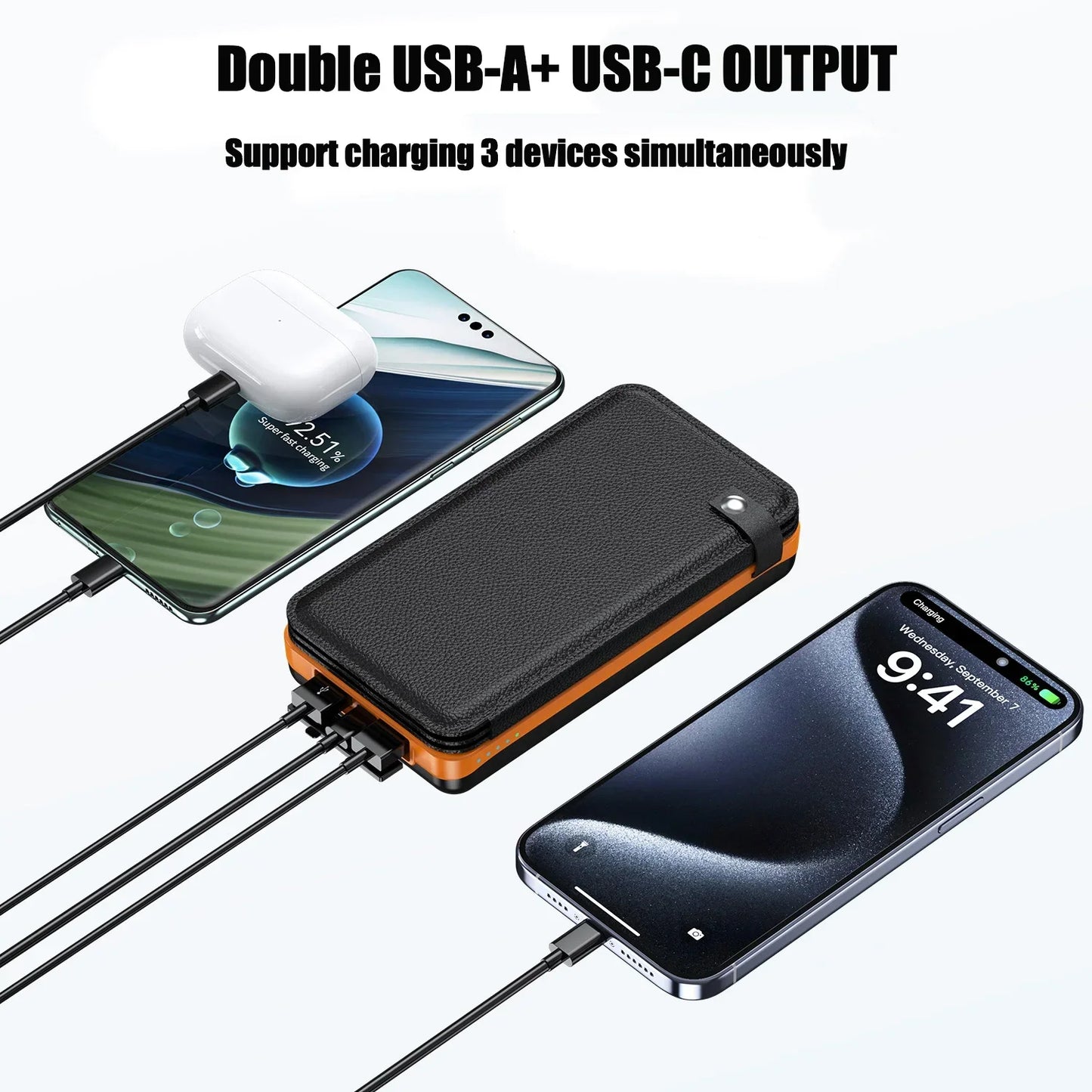 New Portable Solar Power Bank 50000mAh Large Capacity Charger Compatible with IOS Android USB-A And USB-C Fast Charging outdoor