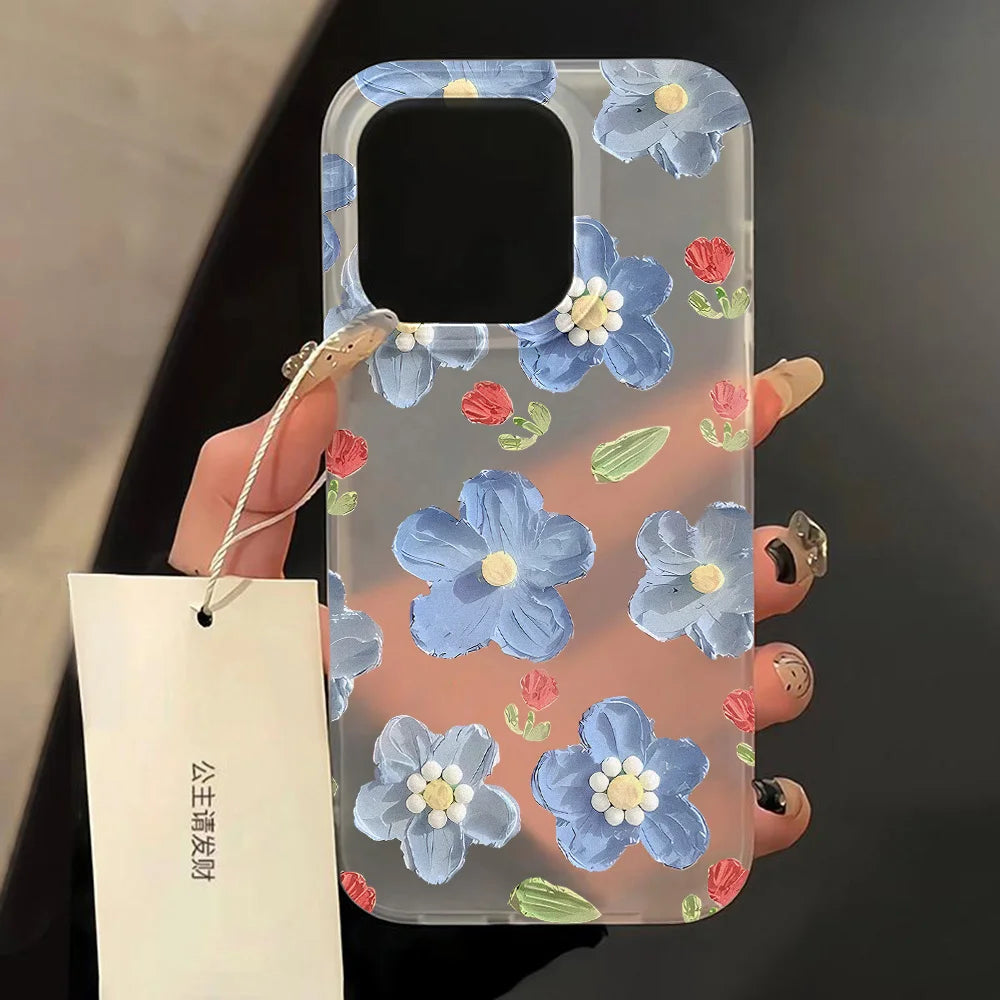 Matte Soft Silicone Phone Cases for iPhone 15 Case iPhone 16 13 17 Pro Max 14 11 12 Pro 15 16 Plus Flower Clear Shockproof Cover