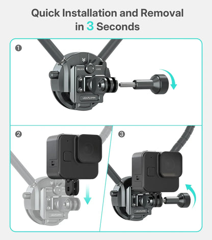Neck Mount for Action Camera, POV Stabilizer with Chest Mount - Quick Release System for Ergonomic, Hands-Free Filming of Skiing