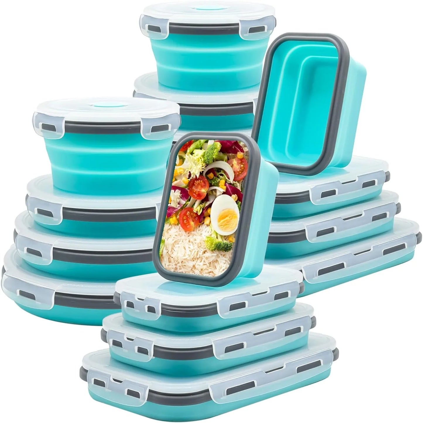 Collapsible Silicone Food Storage Containers with Lids, Freezer & Dishwasher Safe Foldable Lunch Box for Camper Leftovers Snacks
