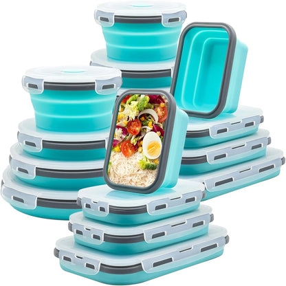 Collapsible Silicone Food Storage Containers with Lids, Freezer & Dishwasher Safe Foldable Lunch Box for Camper Leftovers Snacks
