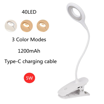 LED Desk Lamp Clip On Type USB Charging With Built In Lithium Battery Touch Dimming 3 Modes Learning Reading Table Lamp