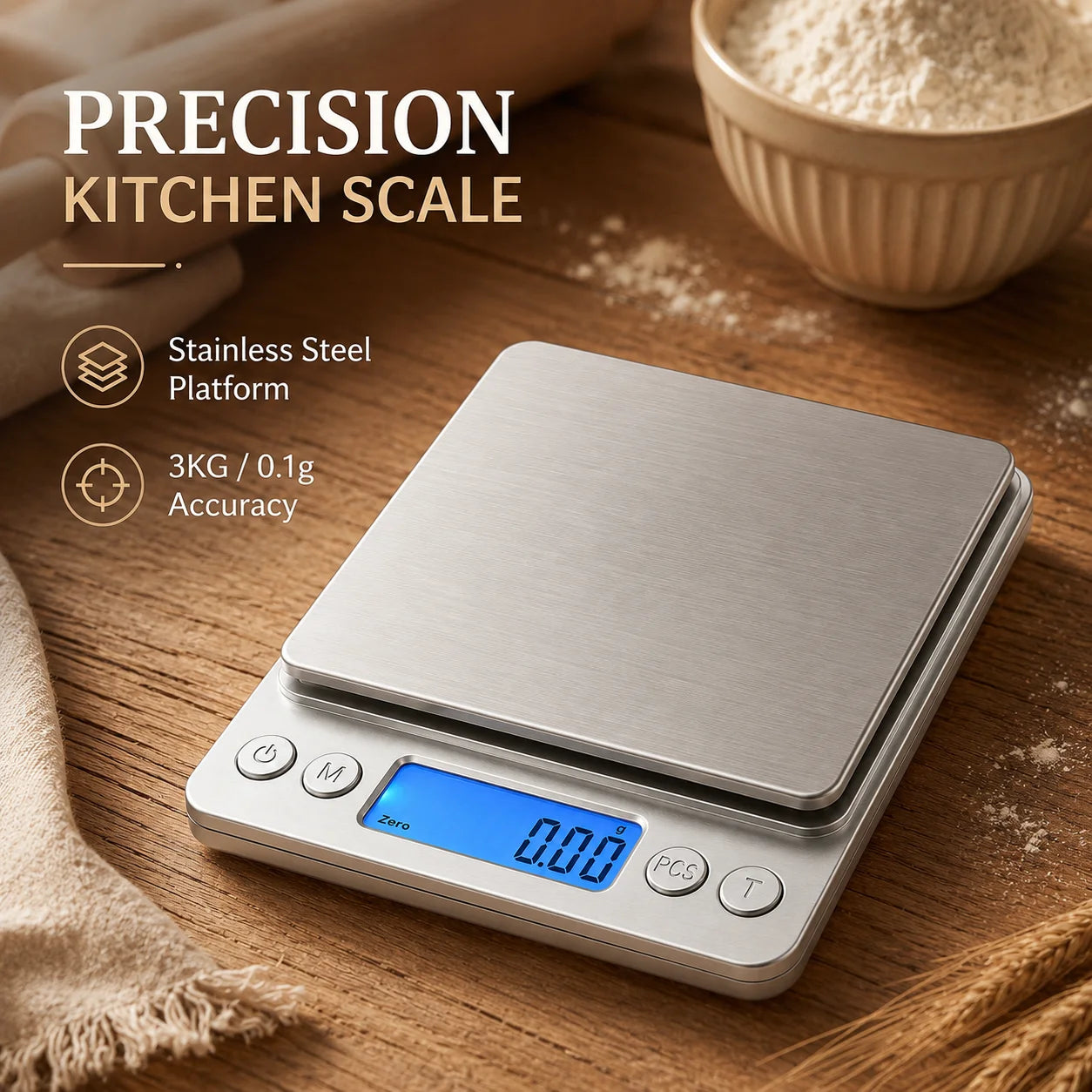 Digital Kitchen Scale Stainless Steel Food Scale with LCD Display for Precise Weighing of Cooking Ingredients Diet