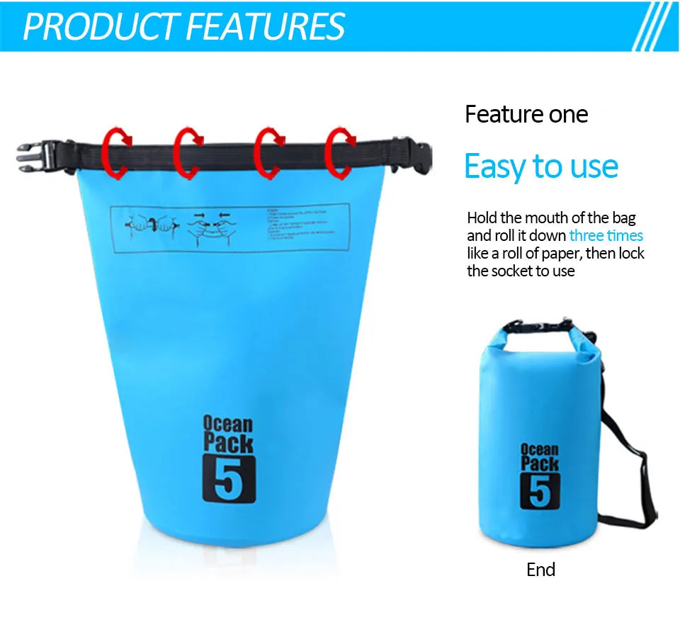Dry PVC waterproof bags for men and women, 2L/5L/10L/20L/30L, outdoor swimming bucket bags, rafting bags
