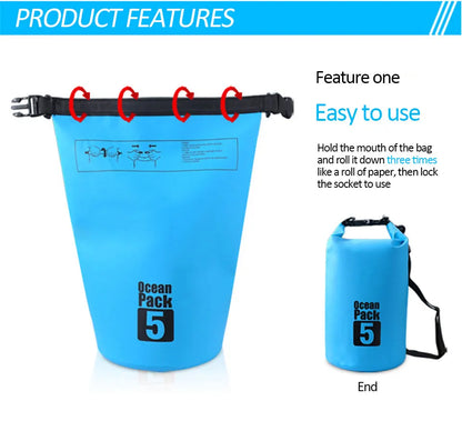 Dry PVC waterproof bags for men and women, 2L/5L/10L/20L/30L, outdoor swimming bucket bags, rafting bags