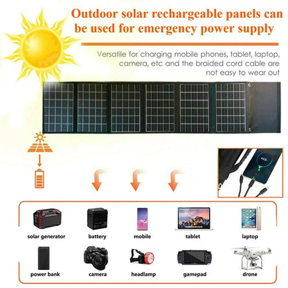 Portable Solar Charger 50W 90W Foldable ETFE Waterproof Solar Power Bank With Dual USB DC Output For Outdoor Emergency Camping