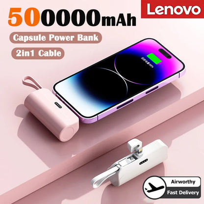 Lenovo 2026 Ultra Slim 500000mAh Super Fast Charging Portable External Battery High Capacity Power Bank USB-C for iPhone Android