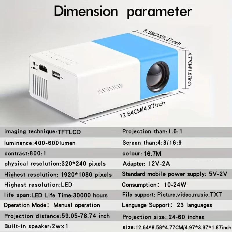 ultra high definition projector for home bedroom wall projection, home cinema with mobile phone screen projection, TV office