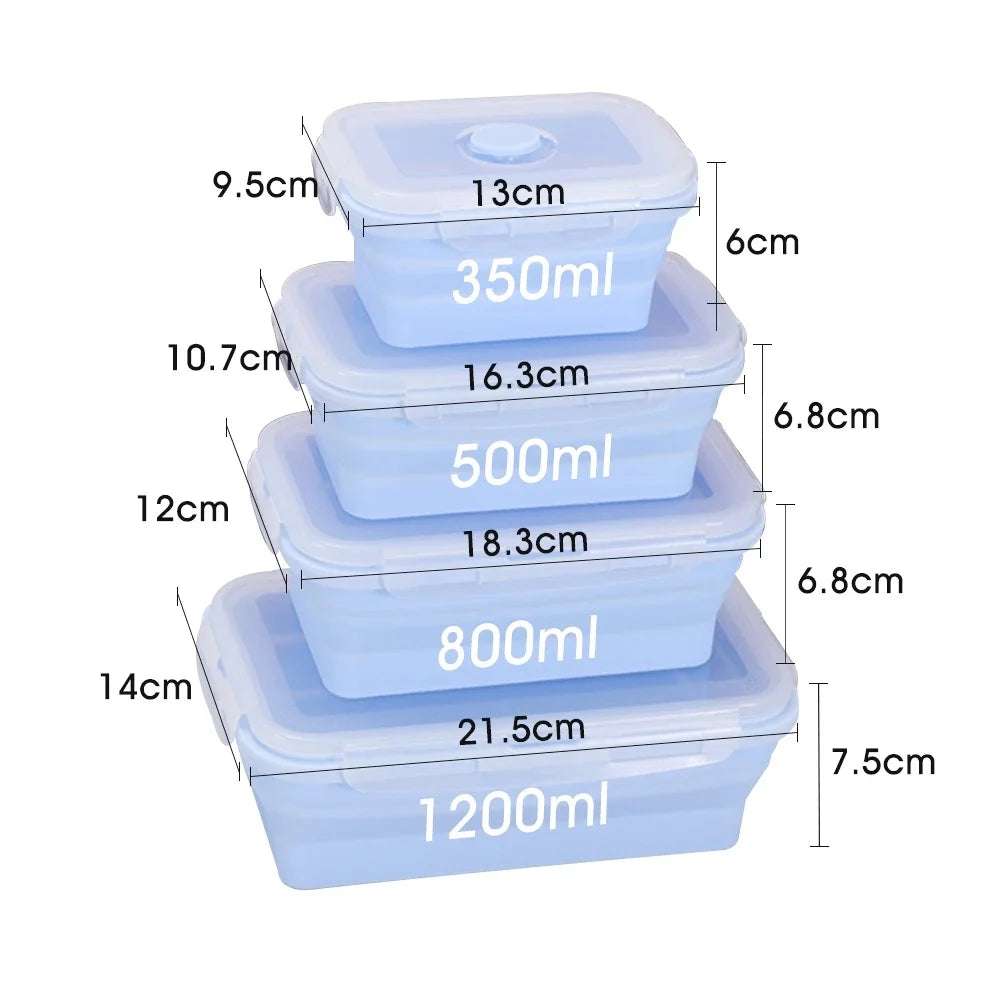 Collapsible Food Storage Containers with Lids & Vent, 11.8 oz, Kitchen Stacking Silicone Collapsible Meal Prep Container Set for