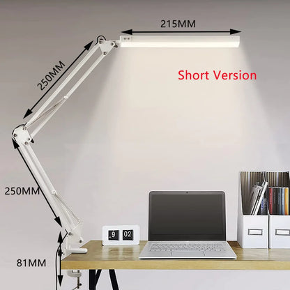 10W LED Desk Lamp with Clamp Swing Arm Eye-Caring Dimmable Desk Light 10 Brightness Levels 3 Modes USB Charging