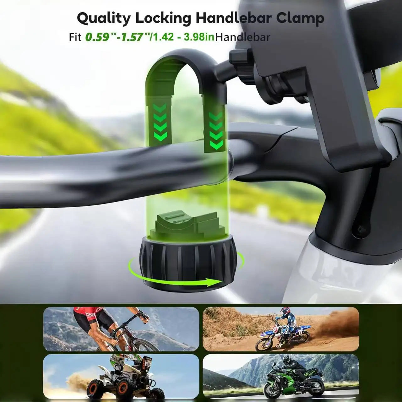 Motorcycle Phone Mount with Vibration Dampener - 30s Tool-Free Install & Quick Lock, Universal for Bike/MTB, Fit 4-7" Phones