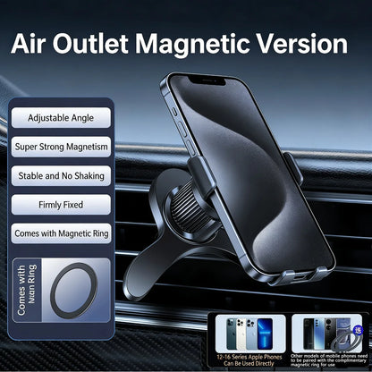 MagSafe Car Mount, 17 N52 Magnets Air Vent Phone Holder, 360° Rotatable, Fit iPhone 16-12 Series & All Phones, with MagneticRing
