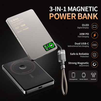 Wireless Magnetic Powerbank Fast Charing Spare Portable External Battery for iPhone 12-17 Promax Watch Airpods 5000/10000mAh