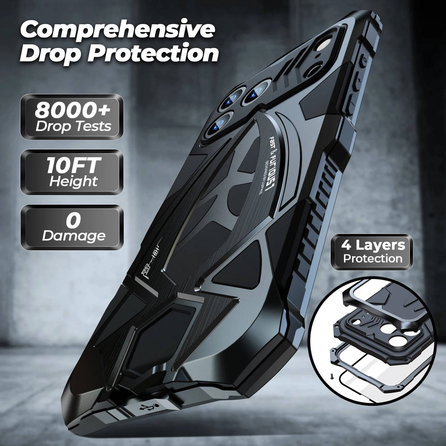 For iPhone 17 16 Pro Max 15 14 Rugged Phone Case Military Grade Shockproof Armor Cover Shell Metal Silicon Fundas