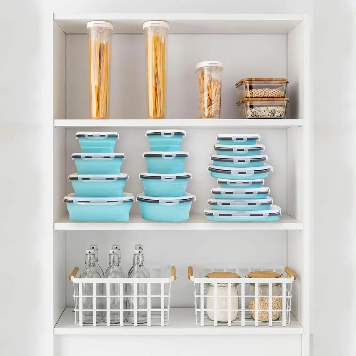Collapsible Silicone Food Storage Containers with Lids, Freezer & Dishwasher Safe Foldable Lunch Box for Camper Leftovers Snacks