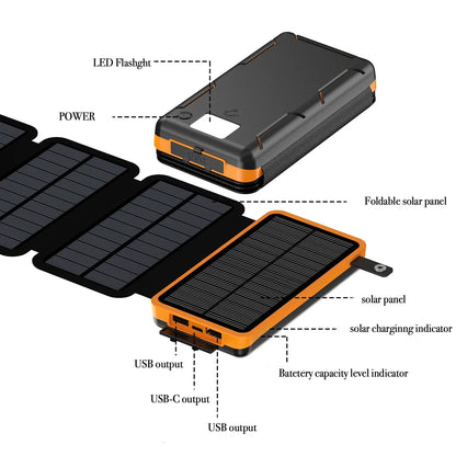 New Portable Solar Power Bank 50000mAh Large Capacity Charger Compatible with IOS Android USB-A And USB-C Fast Charging outdoor