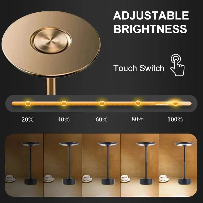 Charging LED Desk Lamp with Battery Restaurant Bar Table Lamp Dimming Atmosphere Retro Portable Charging Touch USB Read Lamp