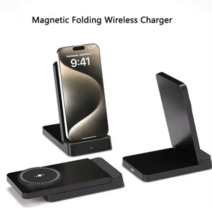 Magnetic Fast Charging Station 15W Wireless Charger Desktop Fold Smart Phone Holder Charge For Magsafe iPhone 16 15 14 13 12 Pro