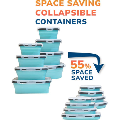 Collapsible Silicone Food Storage Containers with Lids, Freezer & Dishwasher Safe Foldable Lunch Box for Camper Leftovers Snacks