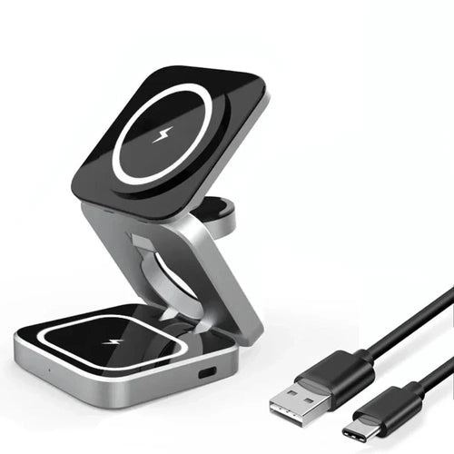 Foldable 3-in-1 Wireless Charging Stand – Phone, Earbuds & Smartwatch Charger