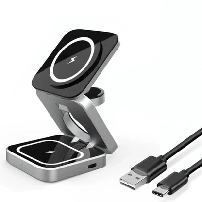 Foldable 3-in-1 Wireless Charging Stand – Phone, Earbuds & Smartwatch Charger