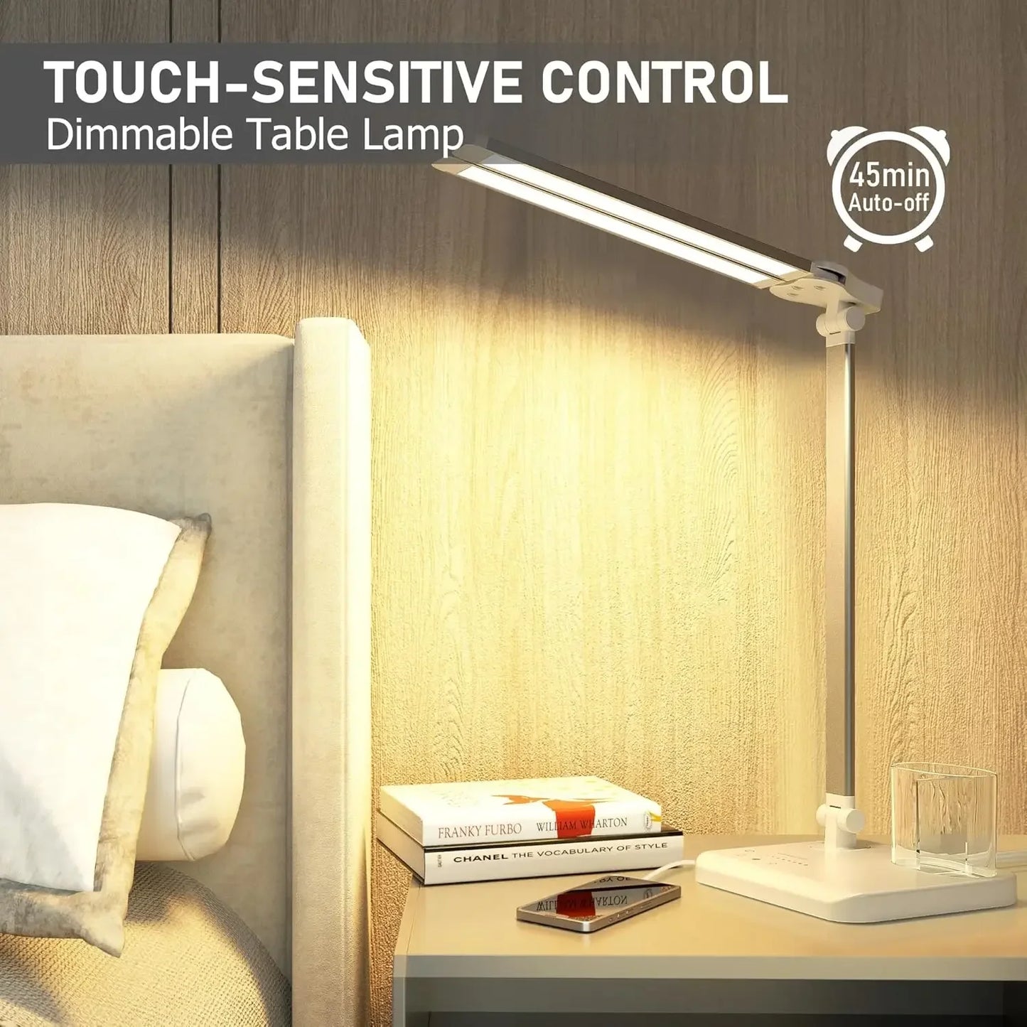 Dual Swing Arm LED Desk Lamps, Eye-Caring Desk Light with USB Charging Port, Auto Timer Table Lamp, Desk Lamp for Reading/Study
