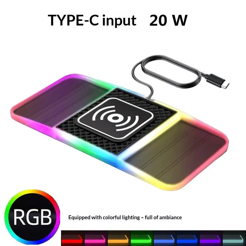 20W Car Wireless Charger Car Charging Pad Anti-slip Mat Modification Accessories Fast Charging Dual Slot Design