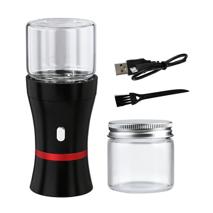 Electric Herb Grinder Compact Size Updated 6 Blades with 50ml Glass Herb Jars USB-Rechargeable Automatic Electric Grinder