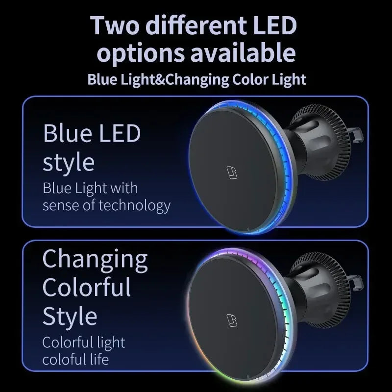 Magnetic Car Wireless Charger RGB For iPhone12 13 14 15 16 17 Pro Max Macsafe Car Phone Holder Stand Mount Fast Charging Station