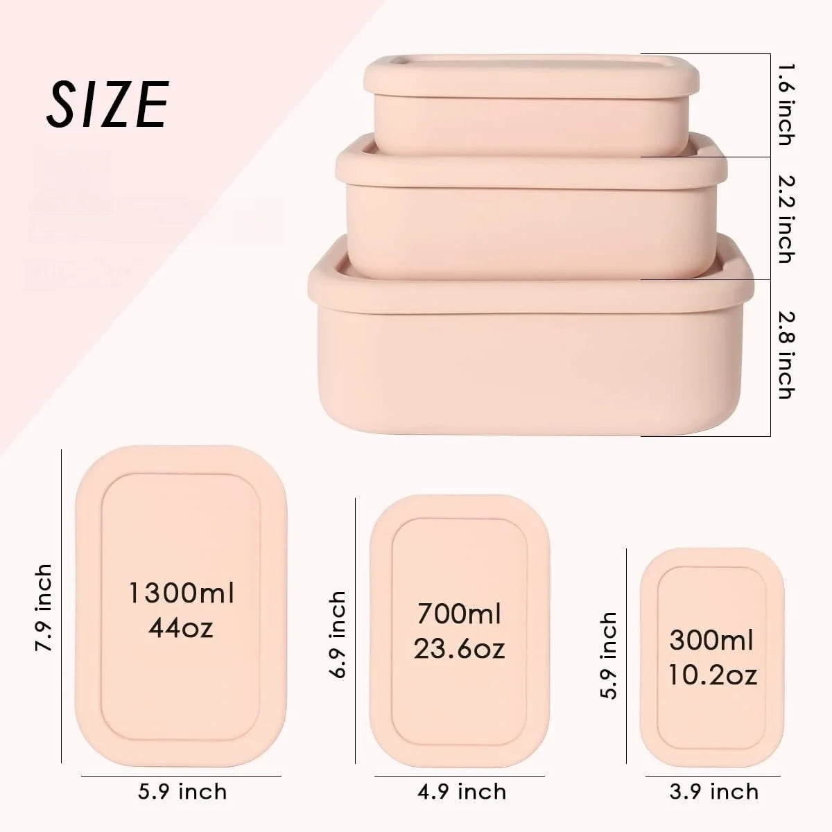 Silicone Food Storage Containers,  Silicone Bento Lunch Box Containers with Lids, For Airtight, Microwave, Dishwasher ,Freezer